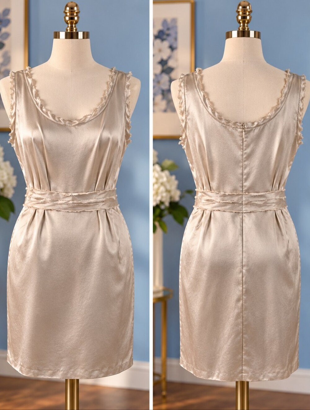 🤍 ALTAR'D STATE Platinum Champagne 100% Silk Sleeveless Dress